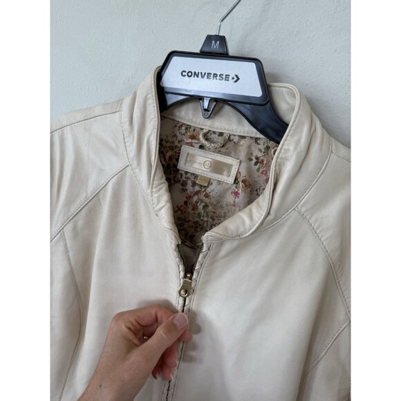 Wilsons Leather Jacket Womens XXL Cream Cottage Chic Soft Collar Blazer Zip Up - Picture 4 of 5